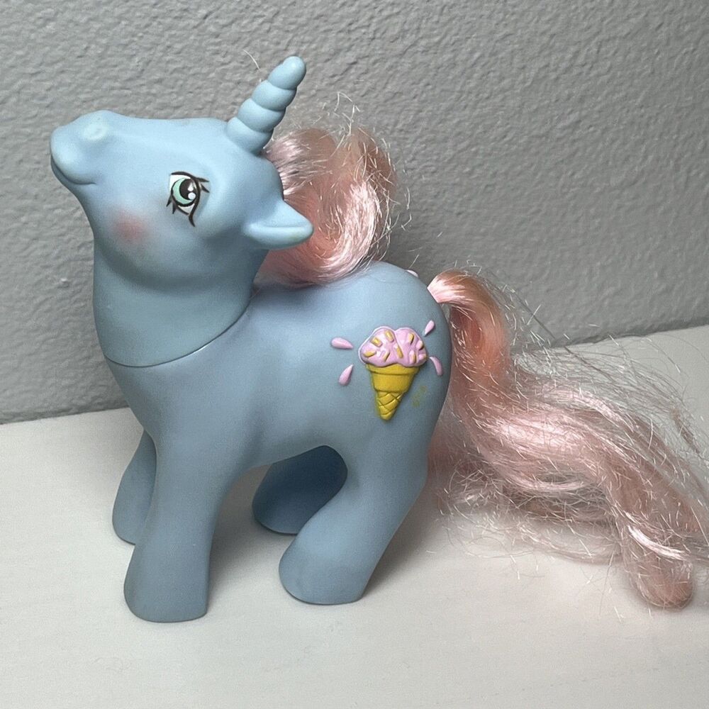 Vtg My Little Pony G1 blue Sundae Best Coco Berry unicorn 3D ice cream cone 1987